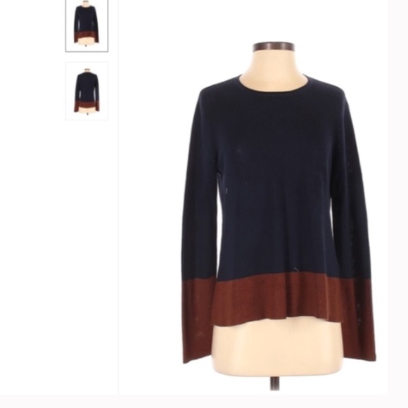 Eileen Fisher Pullover Color Block Sweater Size XS navy blue camel - Picture 2 of 6